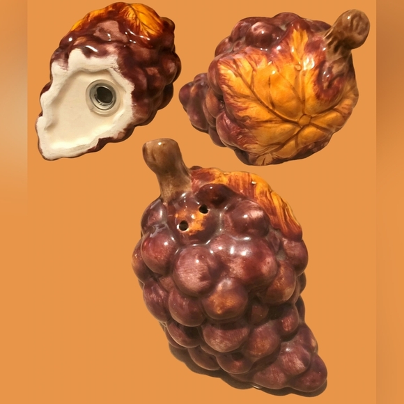 PACIFIC RIM BICO Ceramic Autumn Leaves/Grapes Creamer Sugar Bowl Shaker FENTON - Picture 5 of 6